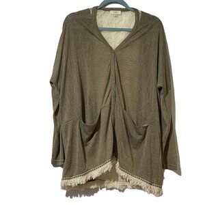 Umgee USA Womens Size M  Cardigan Lace Back Fringe Hem Open Front Layering Piece